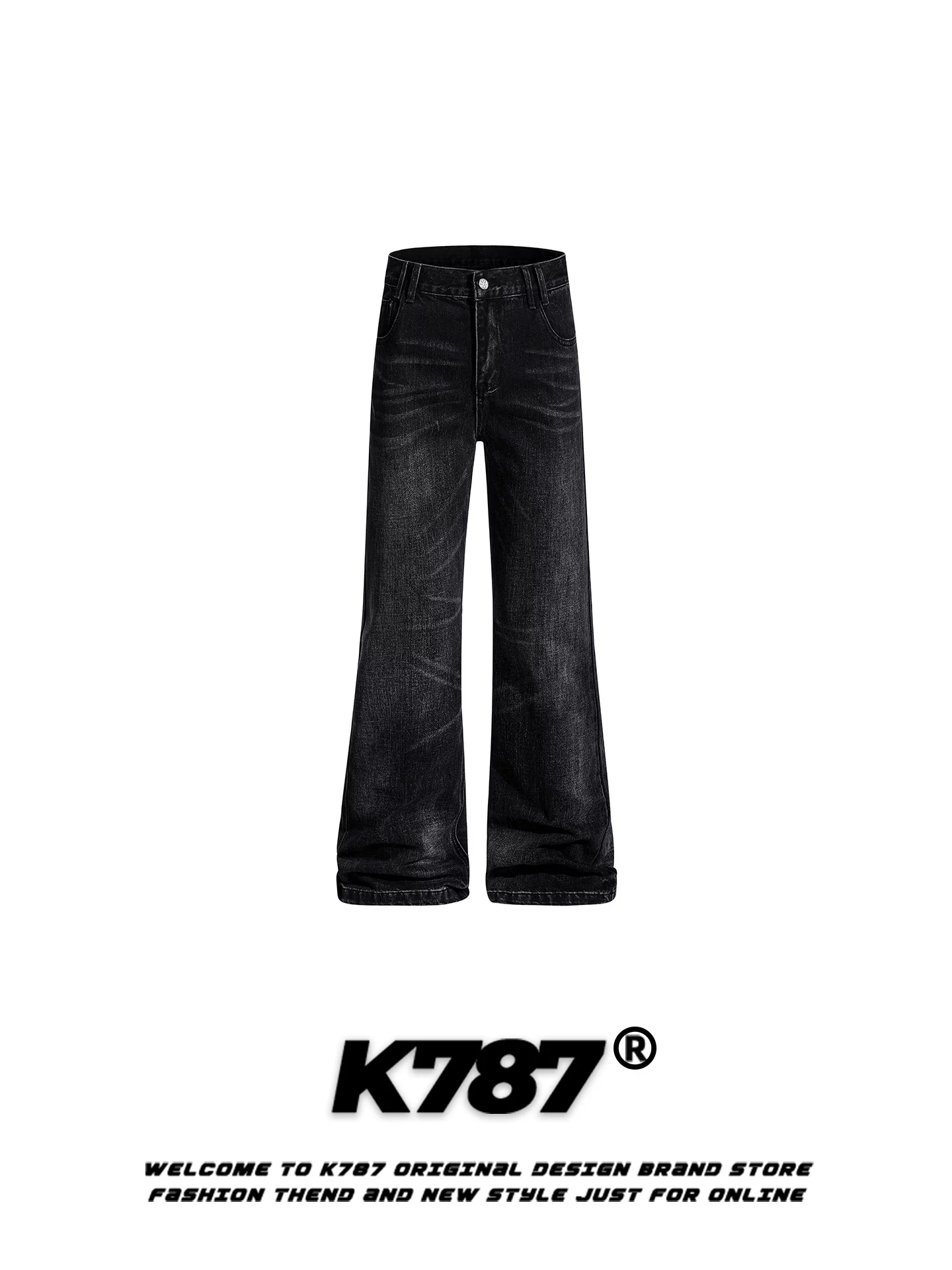 Quần jeans K787 kiểu Mỹ cổ điển, xước rách, dáng loe, dành cho nam và nữ, cạp cao, tôn dáng, phong cách thường ngày, dài.