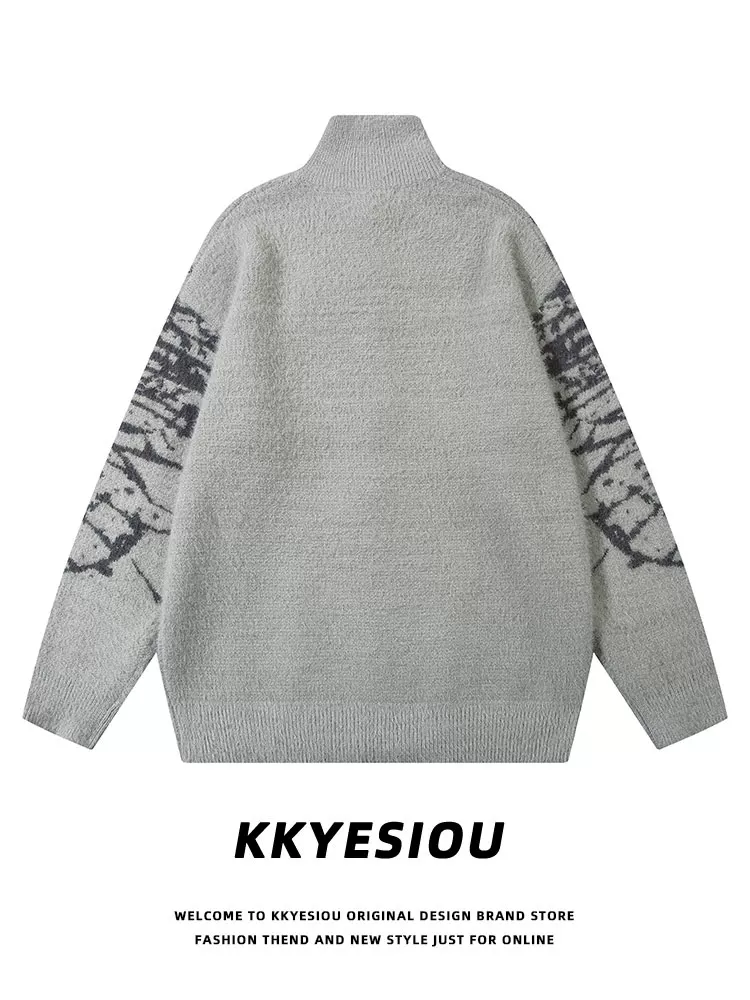 Áo khoác len cặp đôi phong cách retro Mỹ, họa tiết bướm, sơn phun, unisex, cổ đứng, kiểu dáng thể thao, năng động, thoải mái.