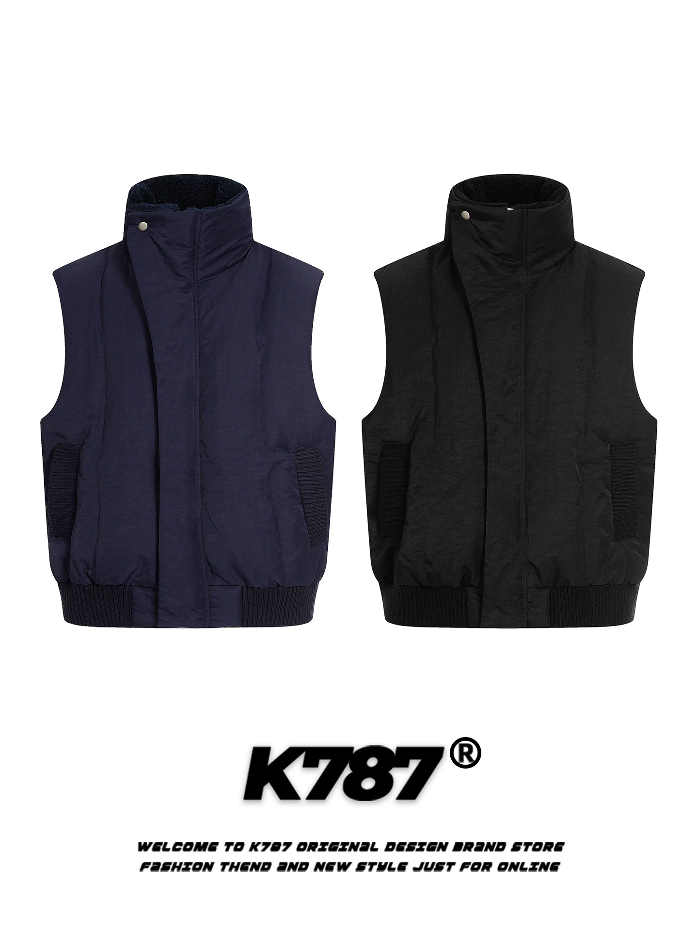 Áo gile cotton đơn giản cổ đứng màu trơn phong cách retro Mỹ K787, unisex, thời trang, ấm áp, không tay