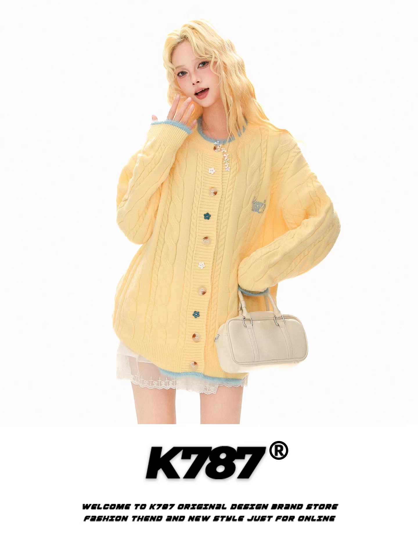 Áo cardigan dệt kim phong cách Nhật Bản giản dị, ngọt ngào, dịu dàng K787 dành cho nữ, áo khoác len dáng rộng cổ điển màu sữa có khuy hình sao