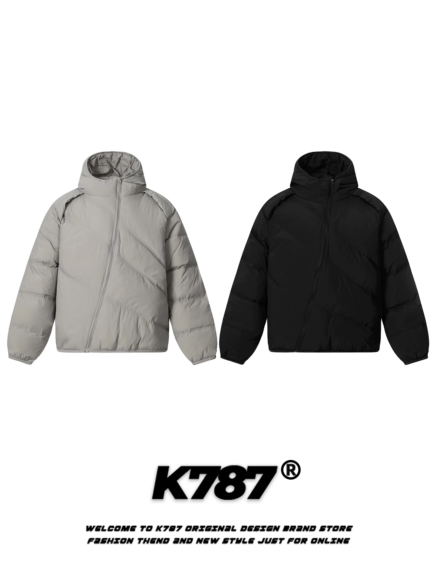 K787 Áo khoác cotton có khóa kéo chéo dày dặn theo phong cách retro của Mỹ dành cho nam và nữ, áo khoác phao có mũ trùm đầu màu trơn, áo khoác đôi.