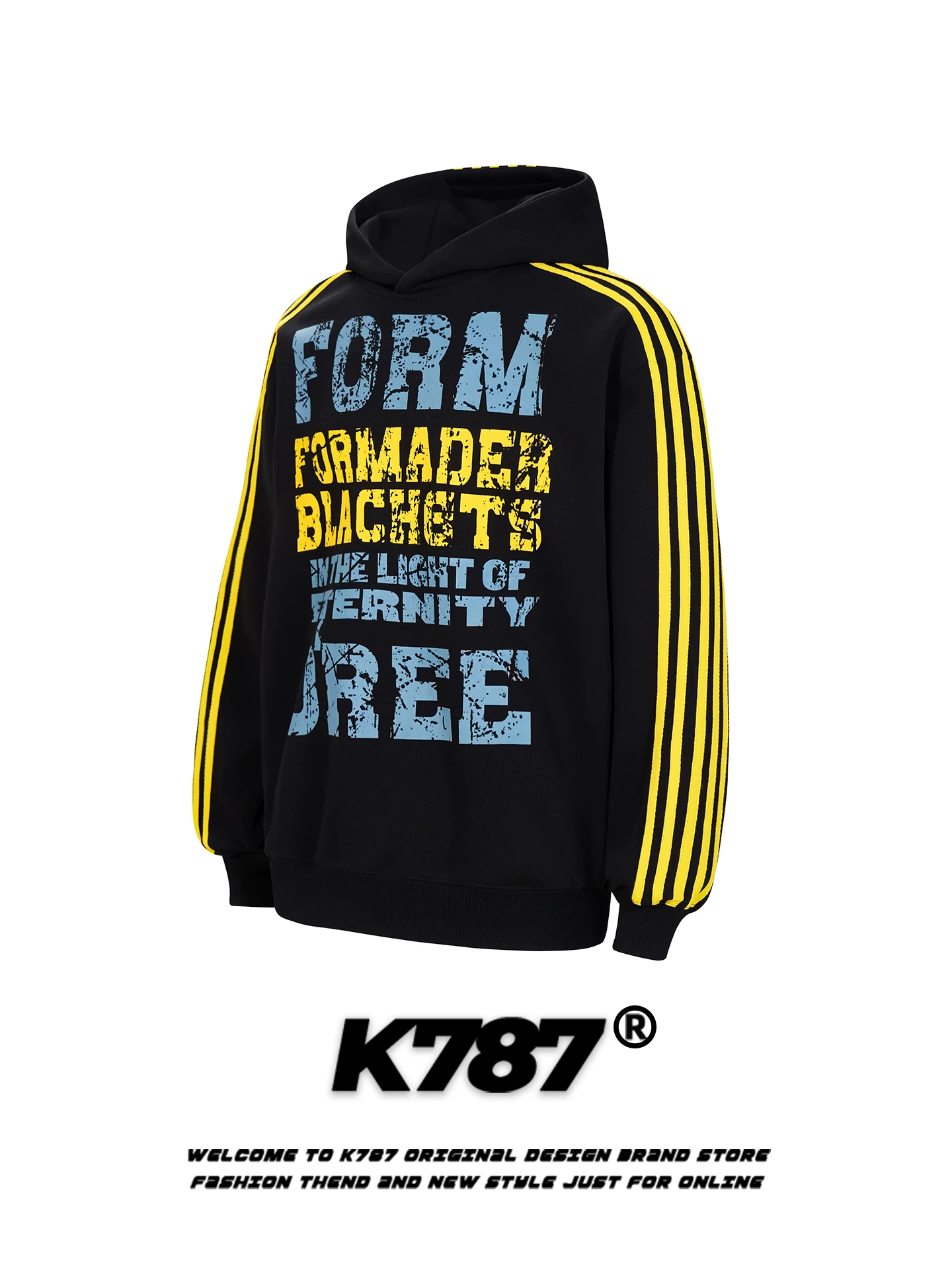 Áo hoodie in họa tiết retro Mỹ K787, kiểu dáng unisex, in họa tiết cũ kỹ, sọc, rộng rãi, phong cách Trung Hoa, áo khoác cặp đôi thường ngày