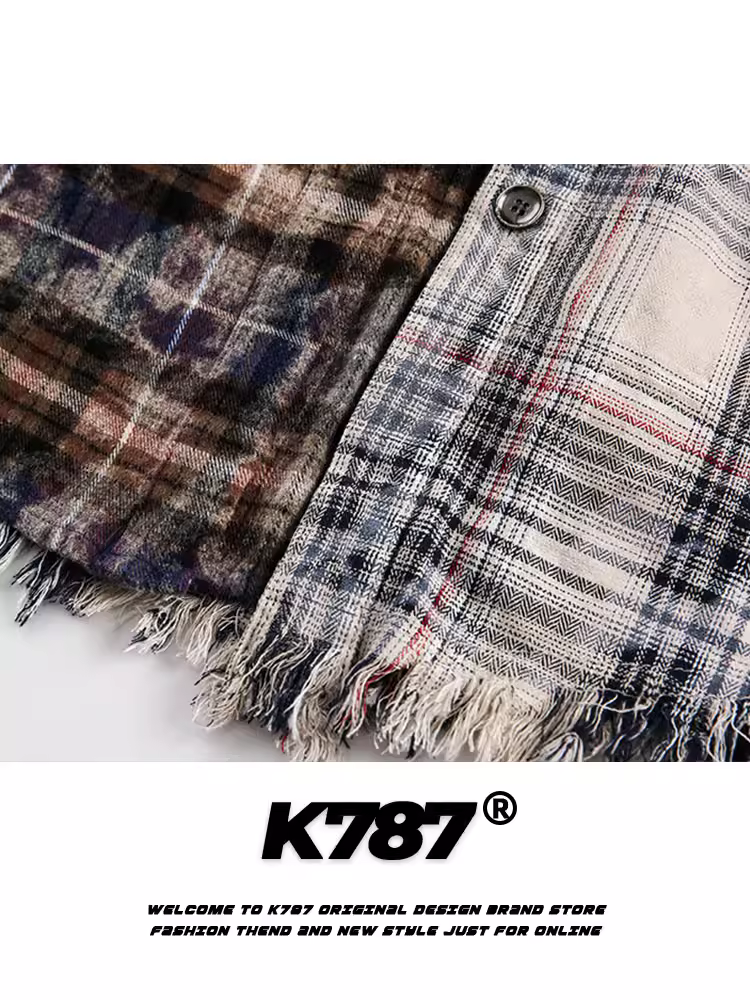 Áo sơ mi dài tay kiểu Mỹ cổ điển K787 dành cho nam và nữ, họa tiết vintage, viền xù, màu trắng cũ, kiểu dáng rộng rãi, thoải mái.