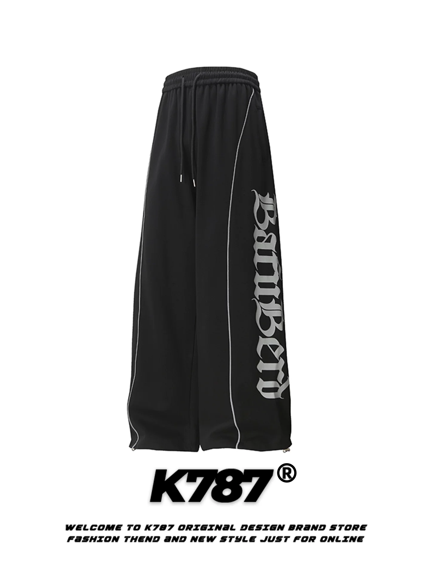 Quần thể thao unisex K787 phong cách đường phố Mỹ, in chữ, cạp cao, kiểu dáng jazz hip-hop, dây rút, ống thẳng