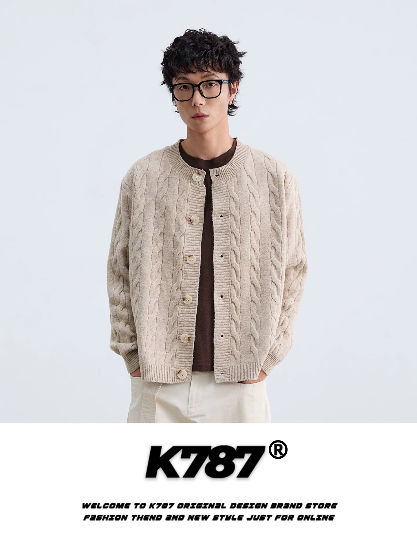 Áo len cardigan cổ tròn họa tiết retro Mỹ K787 dành cho nam và nữ, phong cách lười biếng, ấm áp và giản dị, đồ dệt kim cặp đôi mùa đông.