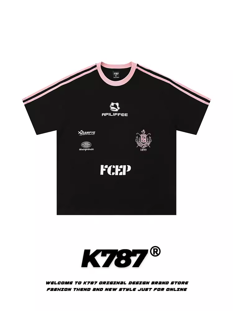 K787 Áo thun ngắn tay kiểu dáng cổ điển thể thao kiểu Mỹ unisex đa năng áo thun cặp đôi thông thường