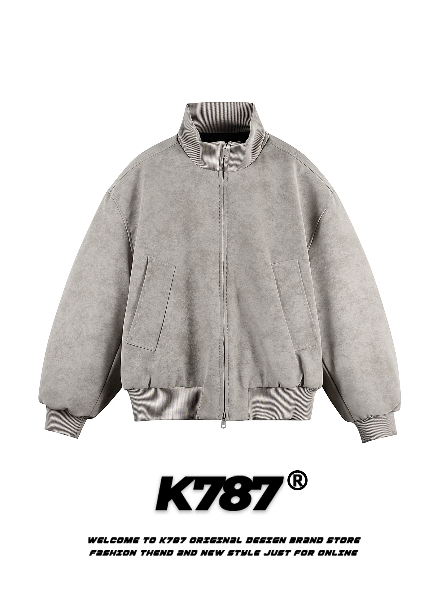 Áo khoác cotton cổ đứng chất liệu da PU kiểu Mỹ cổ điển K787 dành cho nam và nữ, áo khoác biker đường phố rộng rãi, áo khoác cotton ấm áp cho mùa đông.