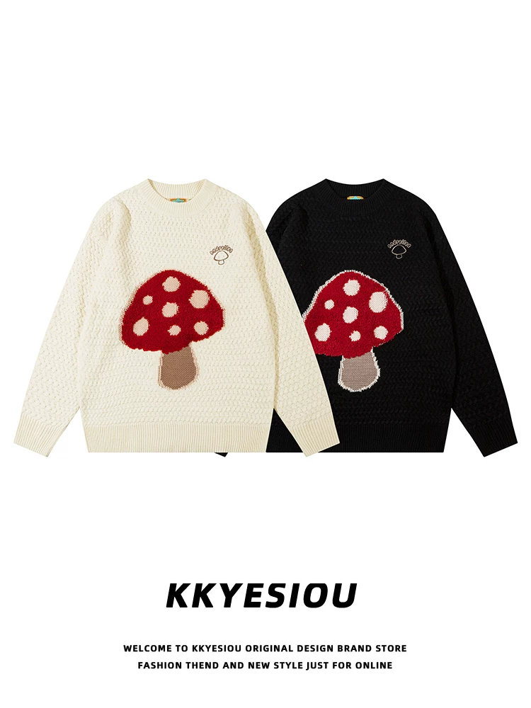 KKyesiou Áo len cặp đôi kiểu Nhật Bản vui nhộn kiểu Nhật Bản áo len dệt kim unisex phong cách đại học áo khoác len dáng rộng thông thường