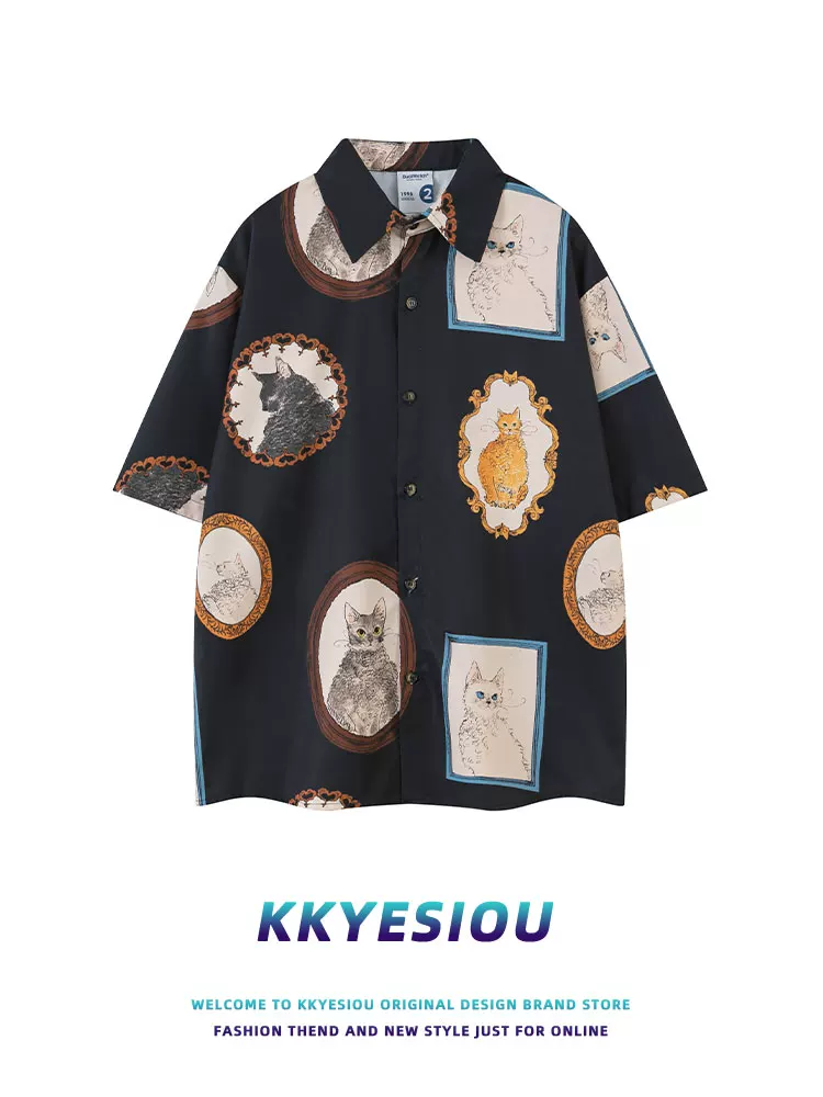 Áo sơ mi ngắn tay kiểu dáng retro thời thượng của thương hiệu KKyesiou, unisex, dáng rộng, thích hợp mặc đi biển, dạo phố, dành cho cặp đôi