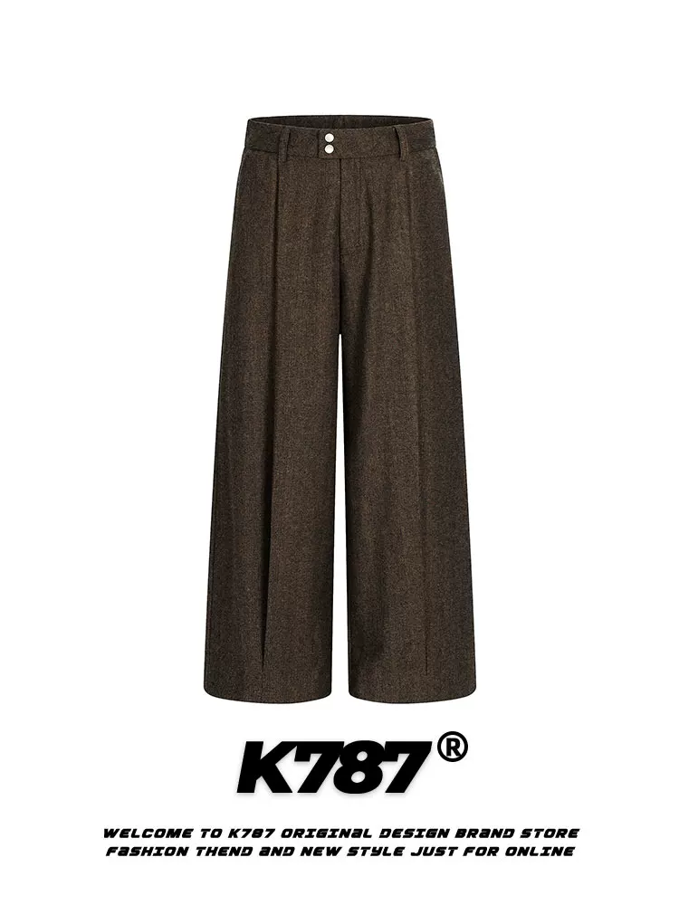 Quần âu dáng rộng unisex K787 phong cách retro Mỹ, chất liệu mềm mại, cạp cao, dáng thẳng, rộng thùng thình.
