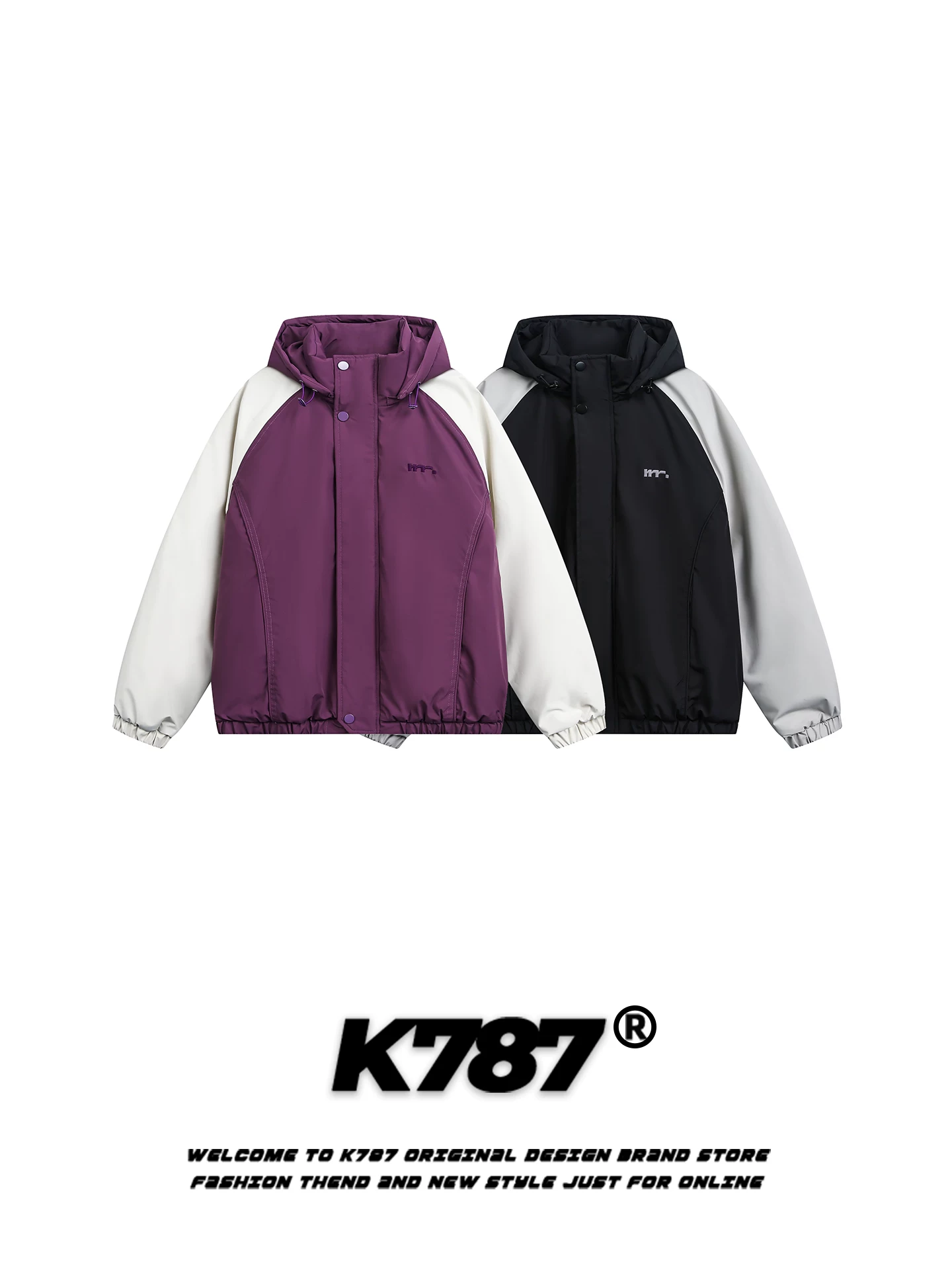 Áo khoác cotton dày có mũ trùm đầu, phối màu retro kiểu Mỹ K787, unisex, thời trang, thương hiệu nổi tiếng, giữ ấm mùa đông 2025, áo khoác cotton đôi