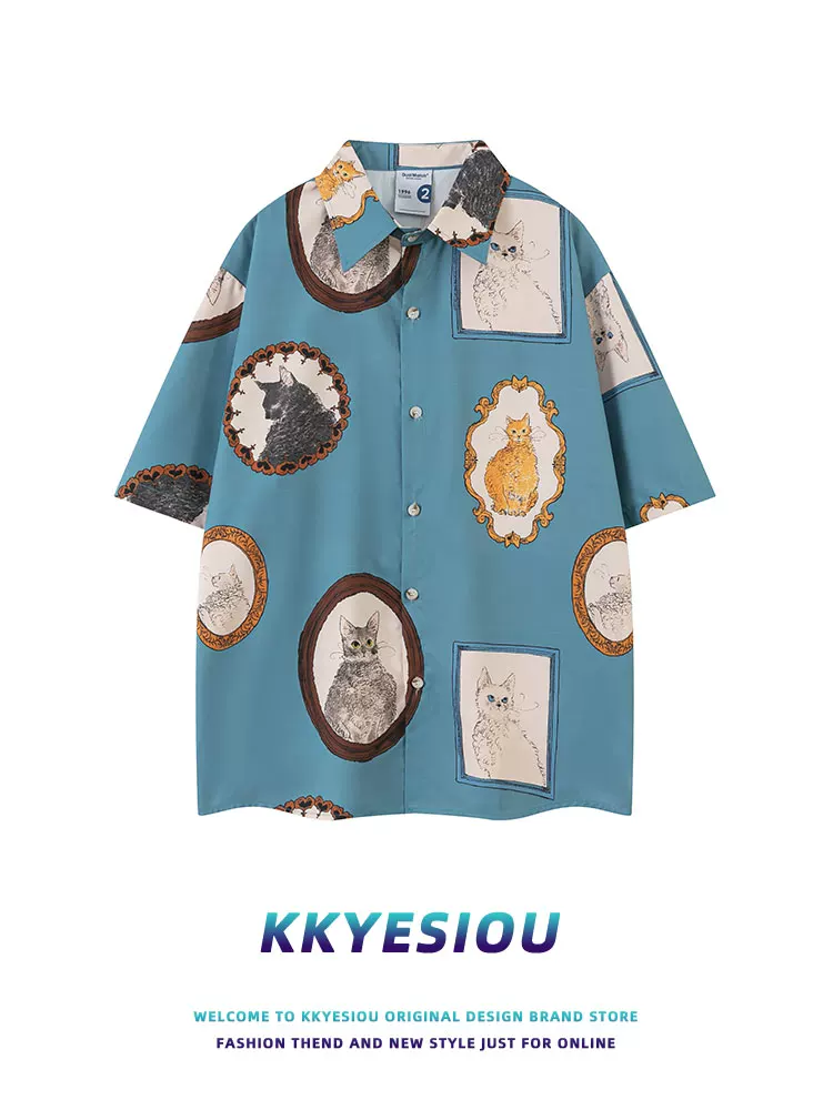 Áo sơ mi ngắn tay kiểu dáng retro thời thượng của thương hiệu KKyesiou, unisex, dáng rộng, thích hợp mặc đi biển, dạo phố, dành cho cặp đôi