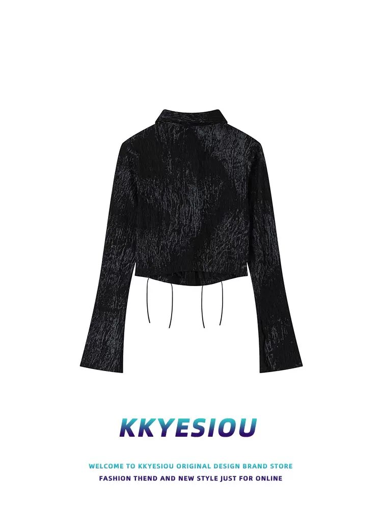 Áo sơ mi ngắn tay kiểu dây buộc phong cách BM cá tính KKyesiou dành cho nữ, kiểu dáng đường phố cao cấp, áo khoác dài tay mới mùa xuân 2024