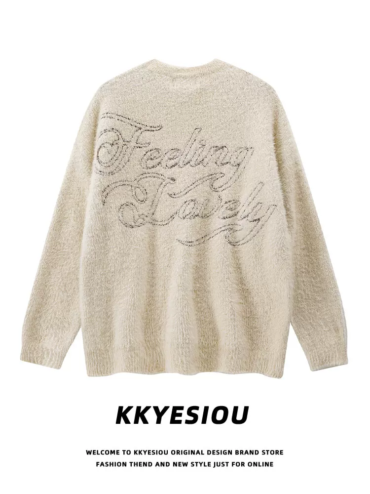 Áo len cặp đôi phong cách retro Mỹ, kiểu preppy, chất liệu len dệt kim, dành cho nam và nữ, kiểu dáng vintage, họa tiết thiên thần.