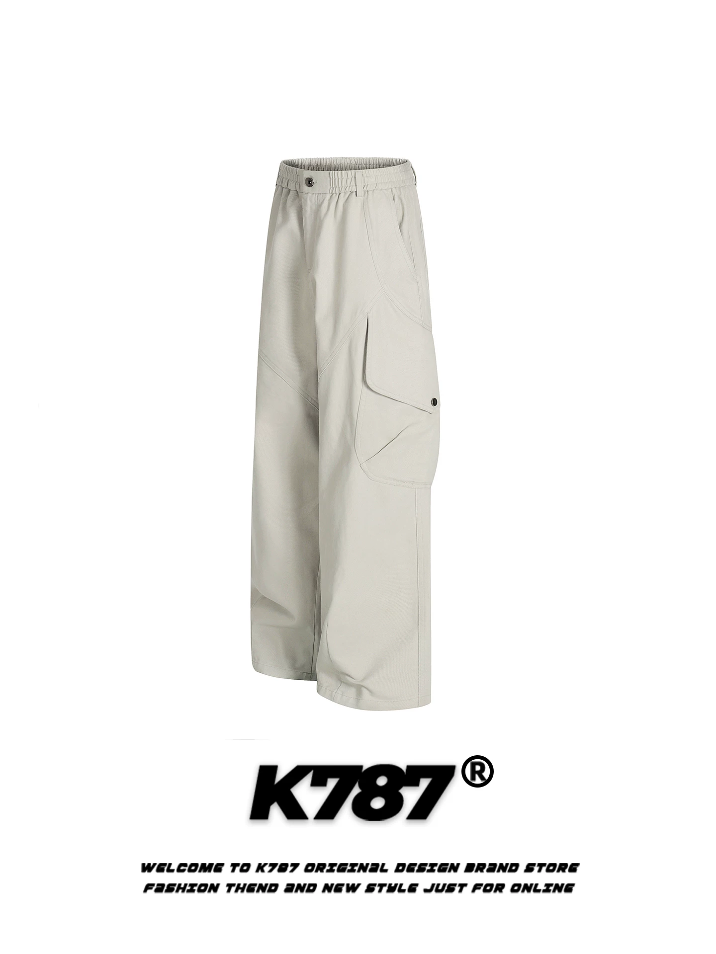 Quần cargo unisex kiểu đường phố Mỹ K787, túi hộp lớn, phong cách casual, cạp cao, dáng rộng, màu trơn, ống thẳng, dài.