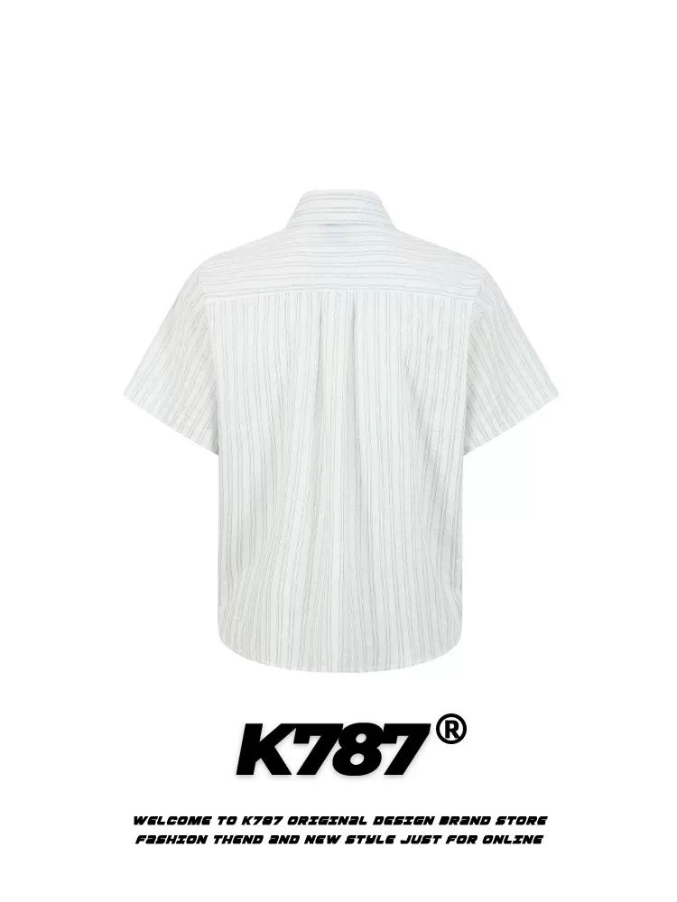 K787 Áo sơ mi ngắn tay in hình hoạt hình vui nhộn theo phong cách đường phố Mỹ dành cho nam và nữ áo cardigan dáng rộng lười biếng cổ điển nửa tay