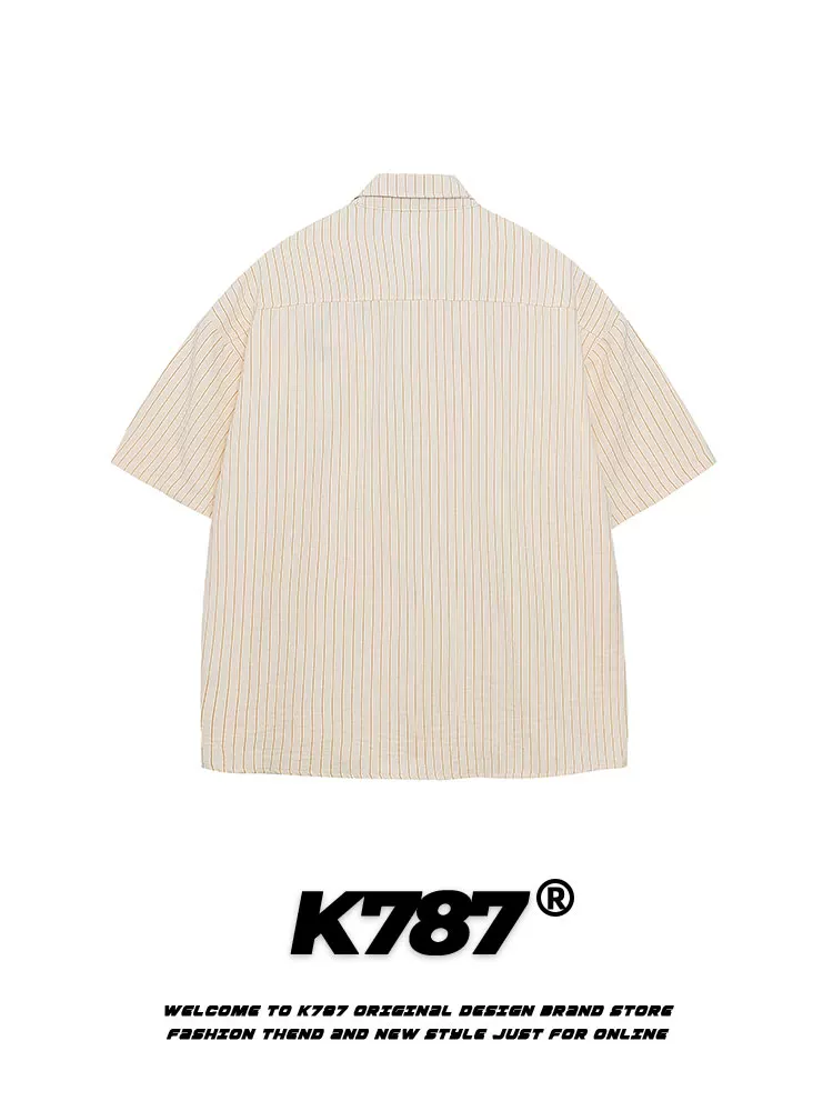 K787 Áo sơ mi ngắn tay phong cách đại học vui nhộn dành cho chó Graffiti Unisex sọc đa năng dáng rộng phong cách lười biếng Áo đôi