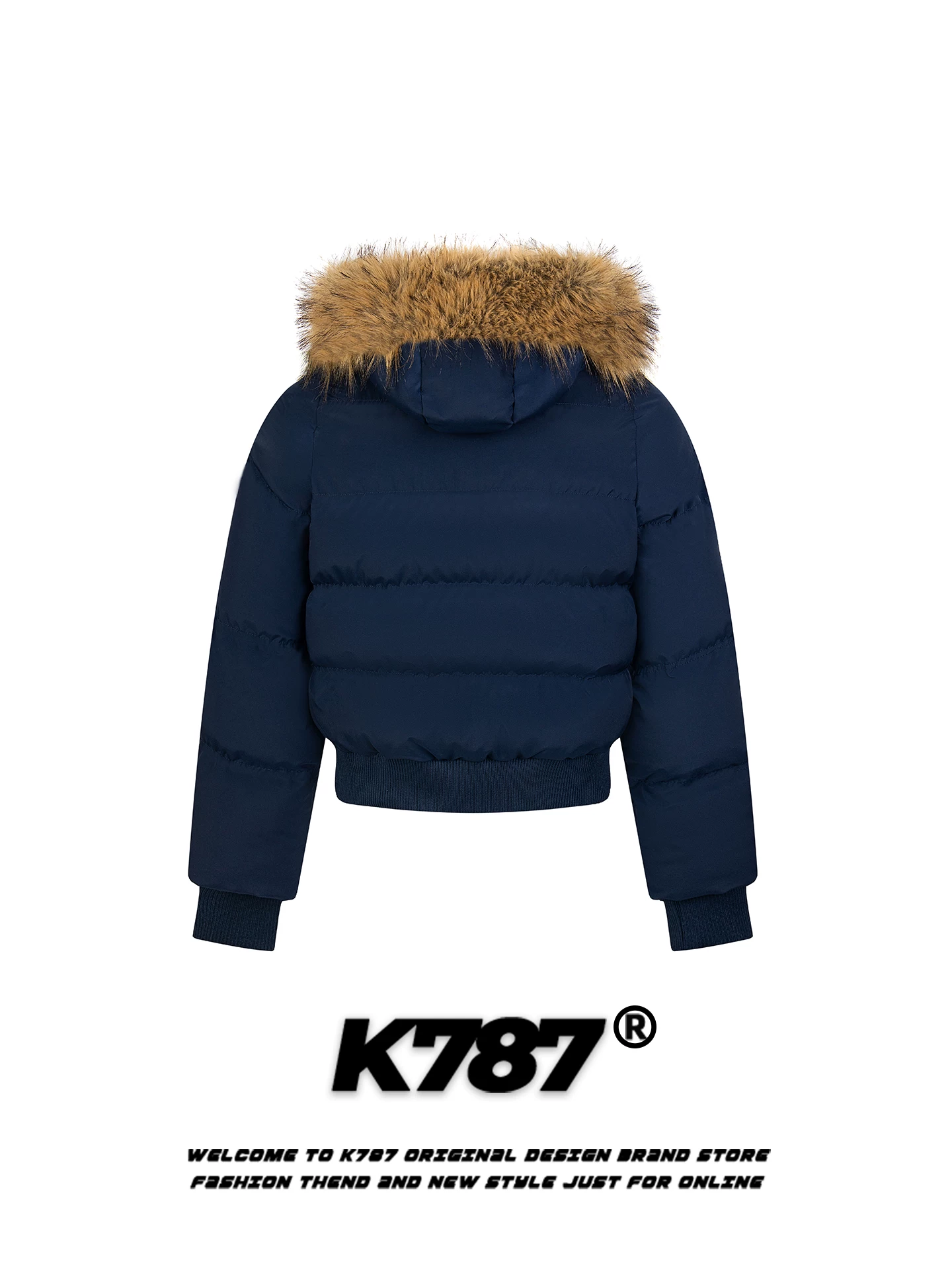 Áo khoác cotton có mũ trùm đầu, cổ lông lớn thêu kiểu Mỹ cổ điển K787 dành cho nữ, dáng rộng, tôn dáng, ấm áp, có dây rút eo, áo khoác cotton ngắn.