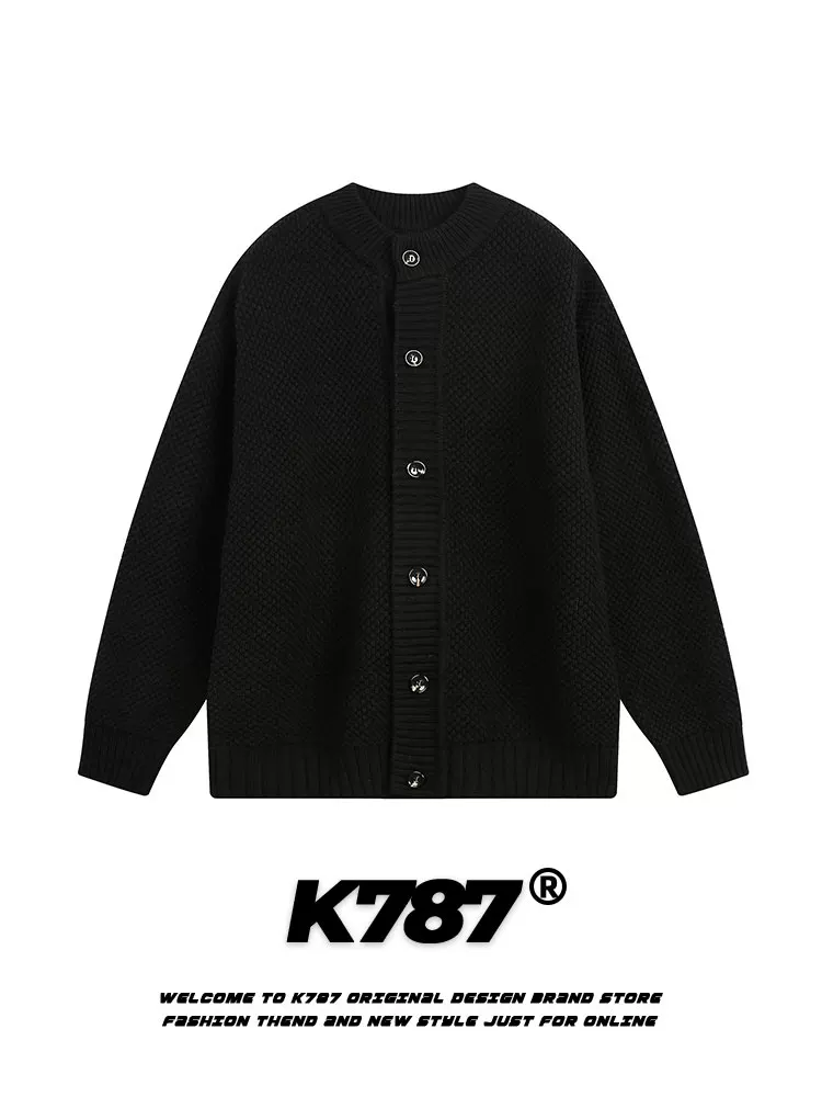 Áo khoác cardigan len kiểu Mỹ cổ điển, phong cách lười biếng K787 dành cho nam và nữ, mùa thu sớm 2025, dáng rộng, đa năng, chất liệu len dệt kim, phong cách thường ngày