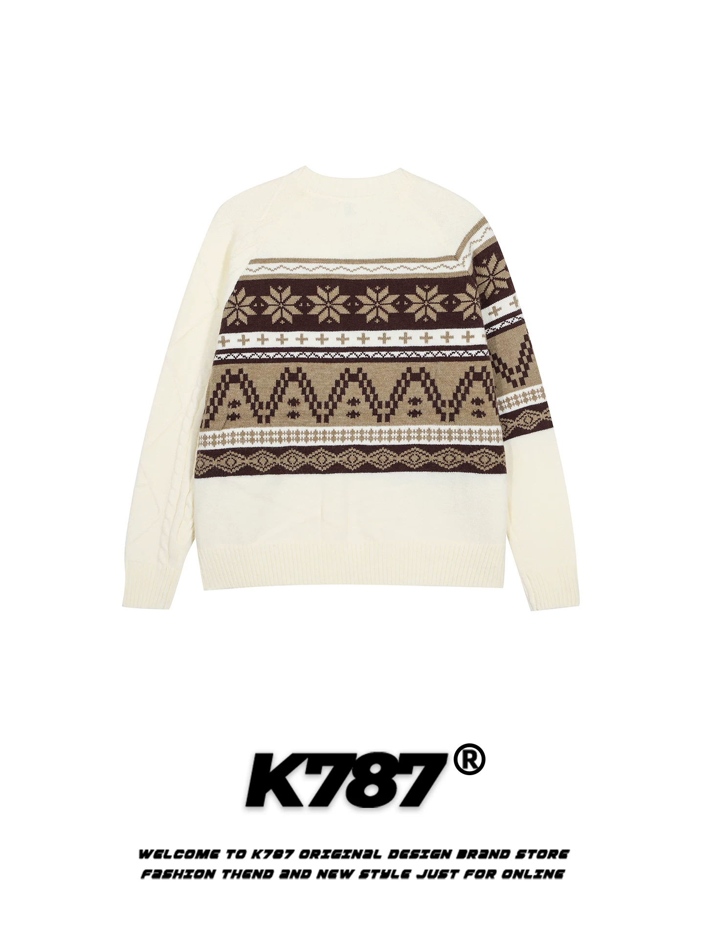 Áo cardigan dệt kim họa tiết bông tuyết cổ điển Mỹ K787 dành cho nam và nữ, áo khoác len ấm áp phong cách Fair Isle mùa thu đông
