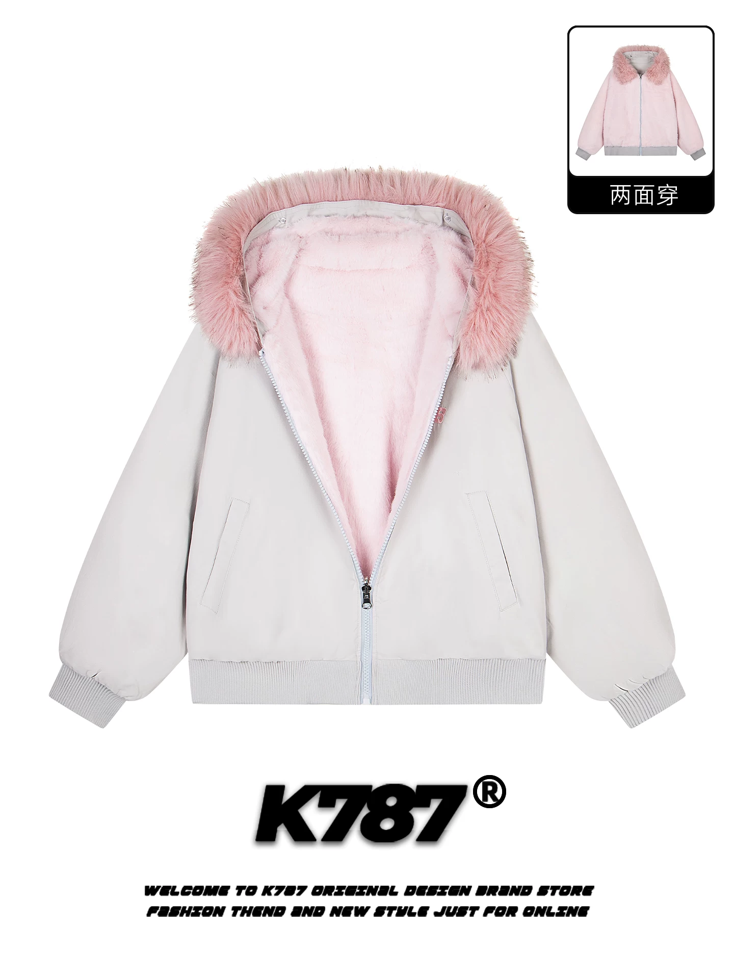 Áo khoác cotton có mũ trùm đầu, cổ lông thú hai mặt kiểu Mỹ cổ điển K787 dành cho nam và nữ, ấm áp, dày dặn, kiểu dáng gọn gàng, khóa kéo, thích hợp cho mùa đông.