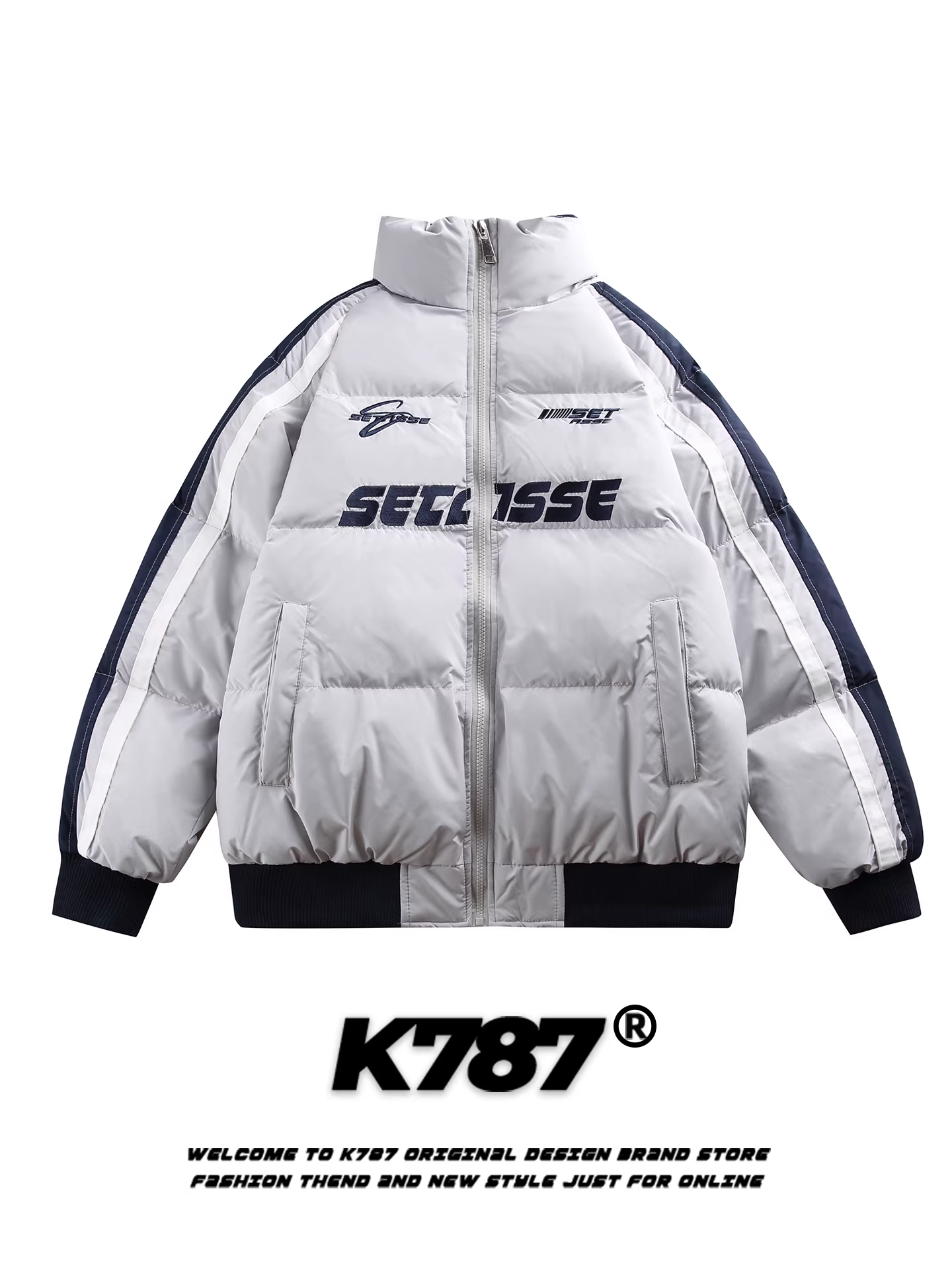 Áo khoác cotton cổ đứng phối màu thêu chữ kiểu Mỹ cổ điển K787, unisex, thời trang, dày dặn, ấm áp, dành cho cặp đôi