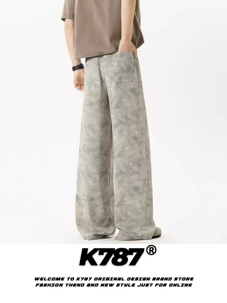 Quần thể thao unisex chất liệu lụa đá cao cấp, kiểu dáng rộng ống thẳng, cạp cao, họa tiết nhuộm tie-dye retro Mỹ, có dây rút, thời trang, đa năng, mã K787