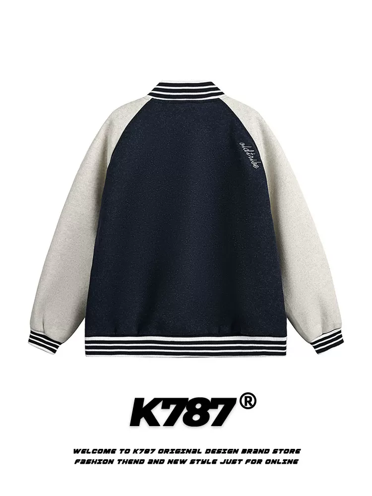 Áo khoác bóng chày thêu phong cách retro Mỹ K787, unisex, phối màu, phong cách đại học, mùa xuân 2025, áo khoác đôi
