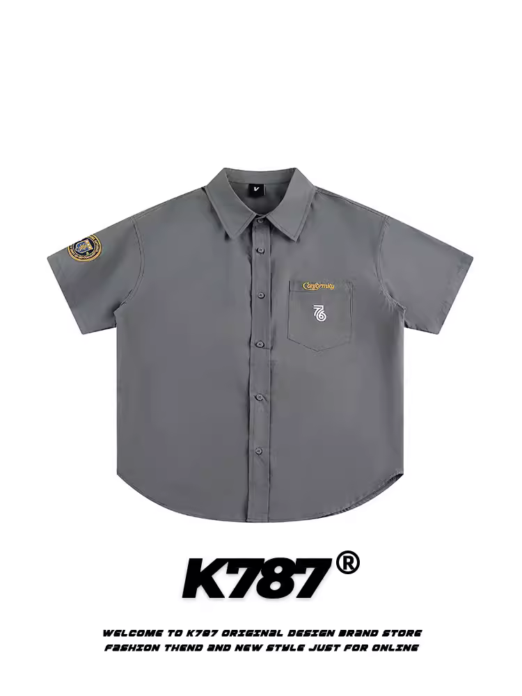 Áo sơ mi ngắn tay thêu họa tiết dân tộc phong cách retro Mỹ K787, unisex, đa năng, rộng rãi, mùa hè 2025, kiểu cardigan nửa tay