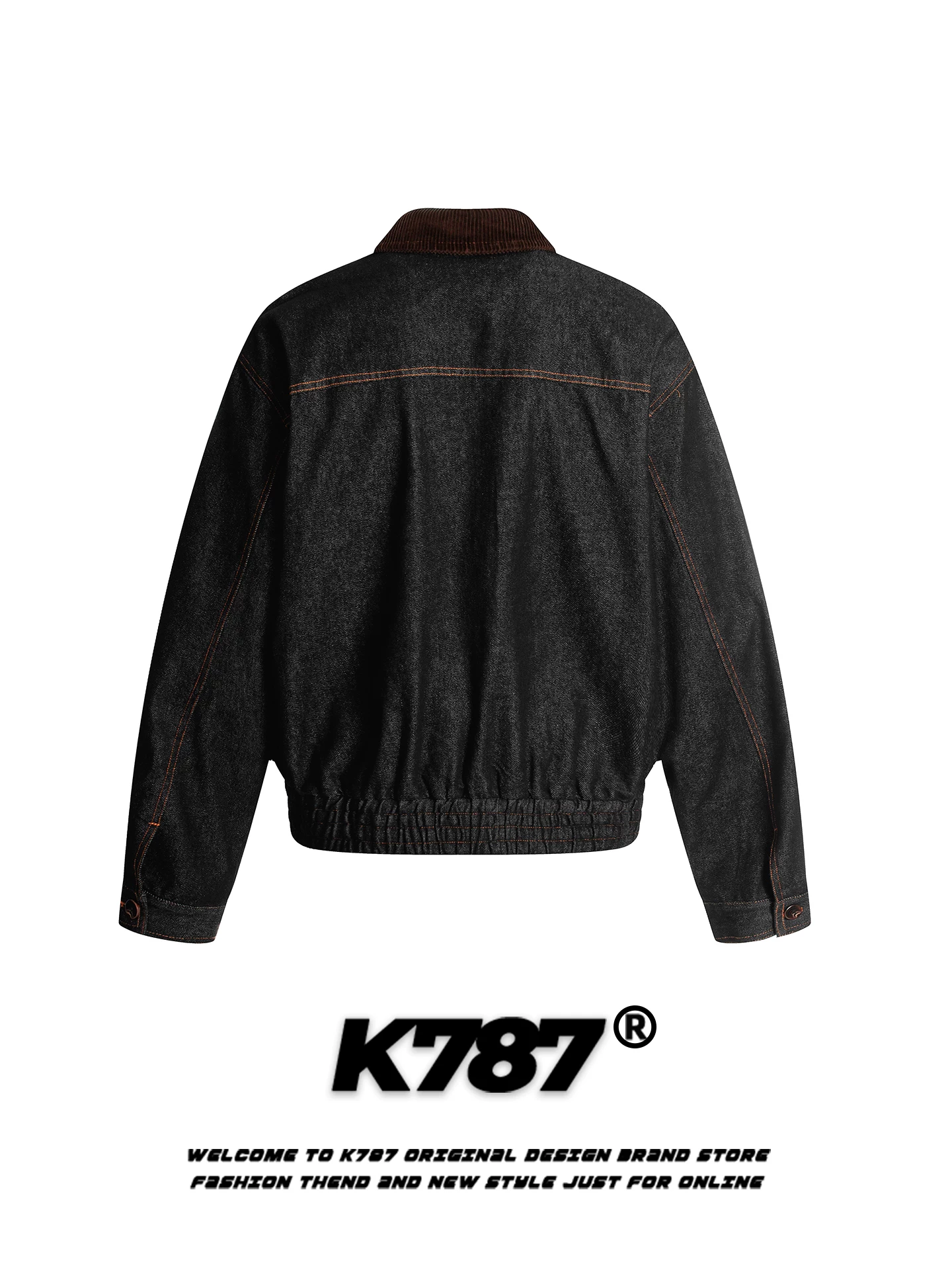 Áo khoác denim ngắn phối vải bố kiểu Mỹ cổ điển K787 dành cho nam và nữ, phong cách đường phố, áo khoác đôi