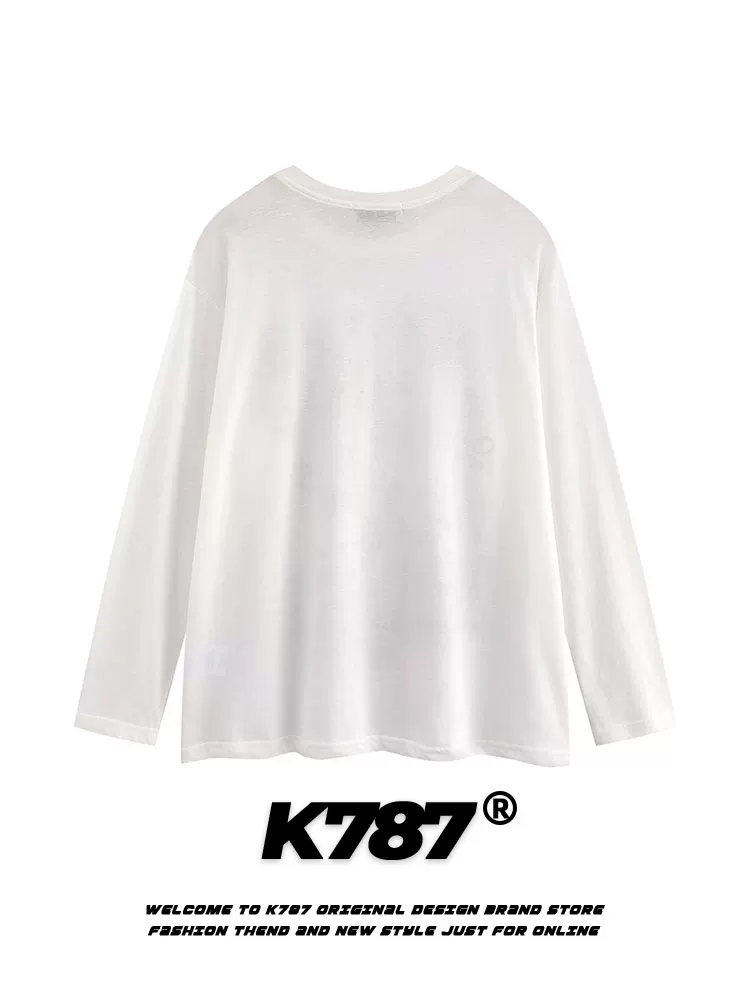 K787 Áo thun họa tiết graffiti phong cách retro quốc gia của Mỹ dành cho nữ, phong cách đường phố đa năng phong cách lười biếng áo mùa xuân