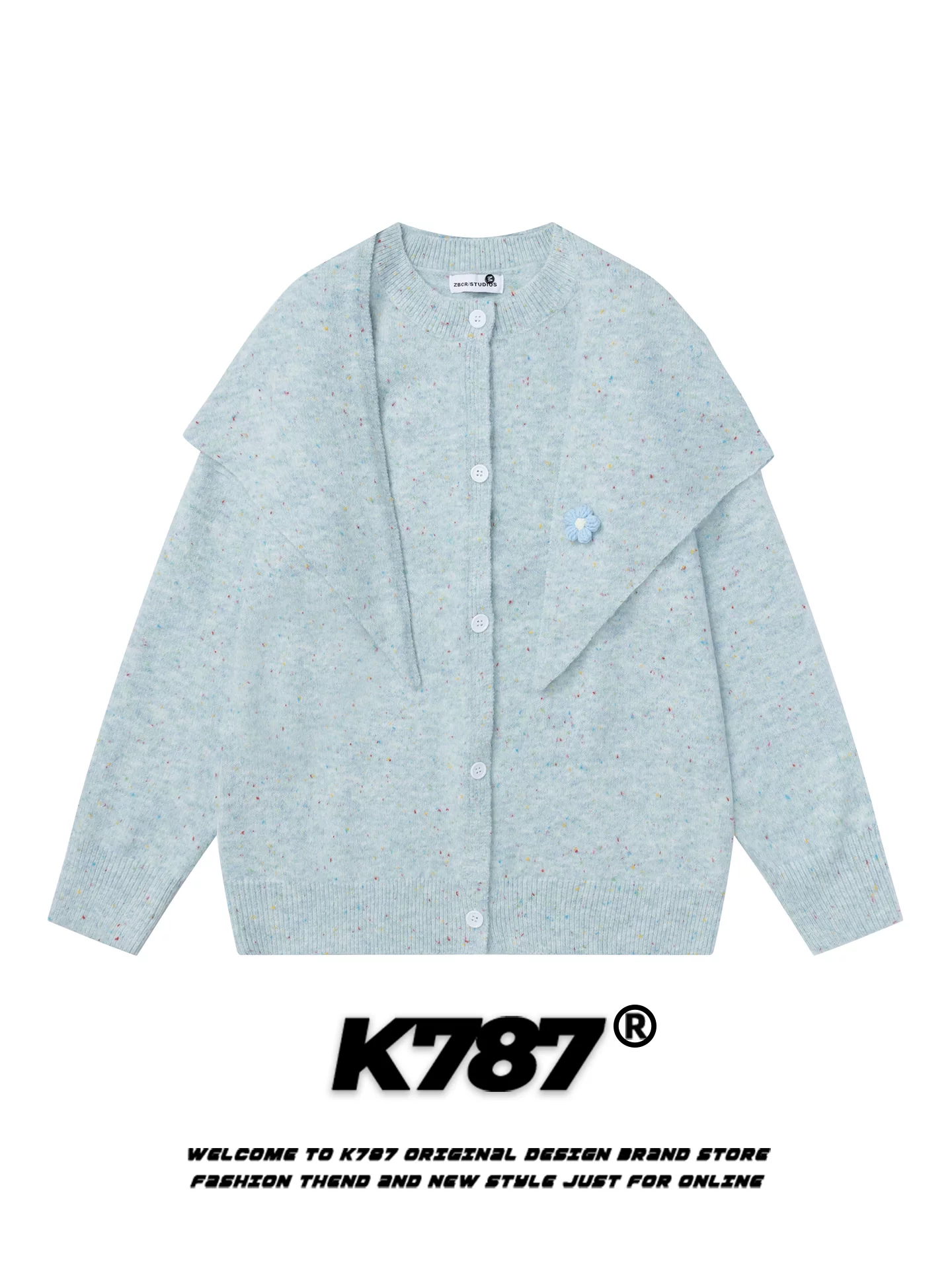 Áo len cardigan kiểu Mỹ cổ điển K787 dành cho nữ, dáng rộng, phong cách ngọt ngào kiểu học sinh, chất liệu dệt hoa ba chiều cho mùa thu.