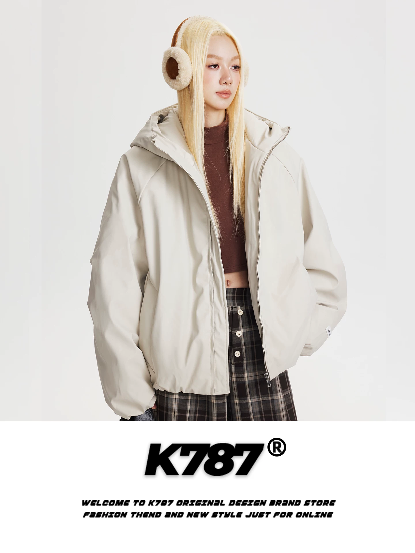 Áo khoác cotton có mũ trùm đầu đơn giản kiểu retro Mỹ K787 dành cho nam và nữ, áo khoác cotton rộng rãi, dày dặn, ấm áp dành cho cặp đôi.