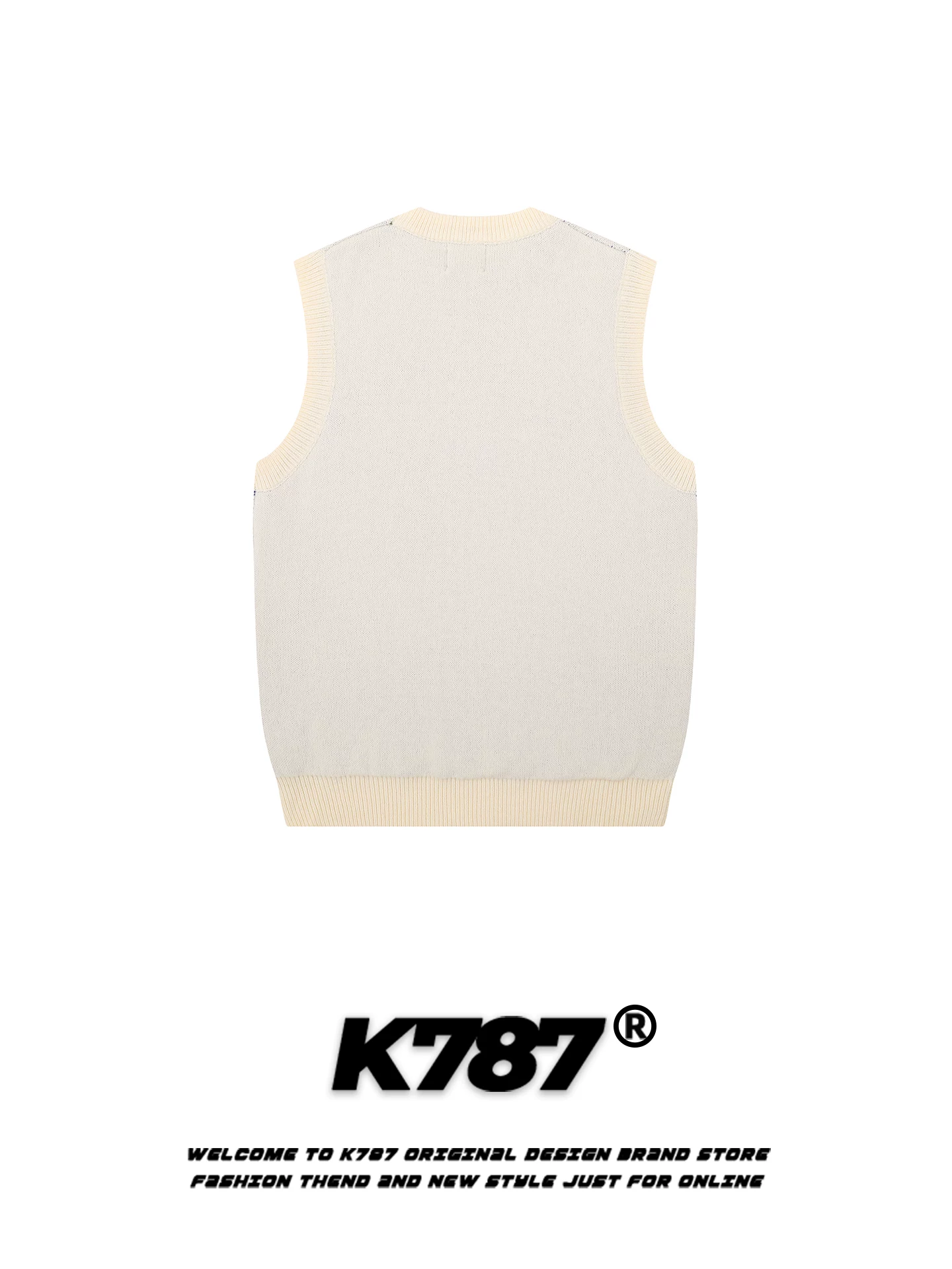Áo len không tay kiểu dáng cổ tròn thêu chữ retro Mỹ K787, unisex, phong cách đại học, dáng rộng, nhiều lớp, chất liệu dệt kim