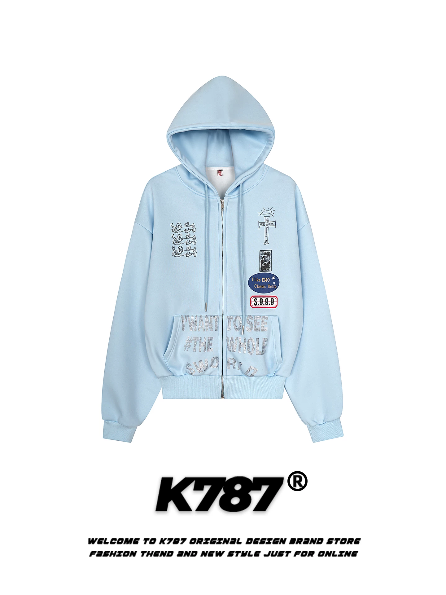 K787 Áo len có mũ trùm đầu kiểu chữ đính đá phong cách giản dị của Mỹ dành cho nam và nữ, lót lông cừu, ấm áp, thương hiệu hợp thời trang, áo khoác khí chất cho mùa đông.