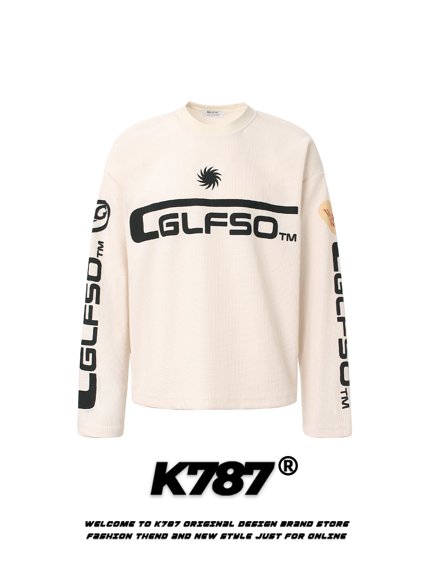 K787 Áo thun dài tay in chữ cổ điển kiểu Mỹ unisex hợp thời trang dáng rộng giản dị áo sơ mi cơ bản hàng đầu