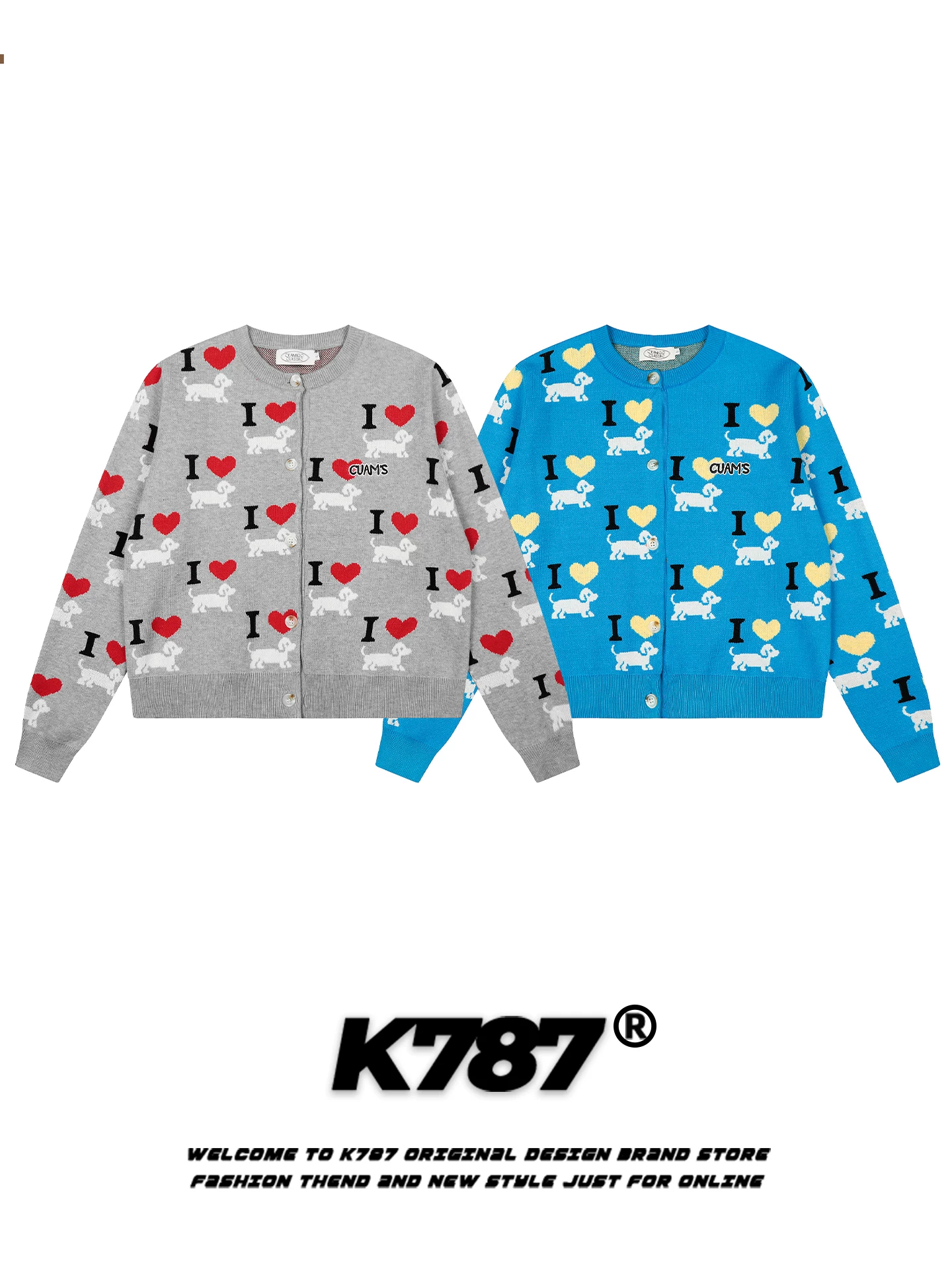 Áo cardigan ngắn dệt kim hình trái tim kiểu Mỹ cổ điển K787 dành cho nữ, phong cách ngọt ngào và cá tính, áo khoác len rộng rãi đa năng, thoải mái.