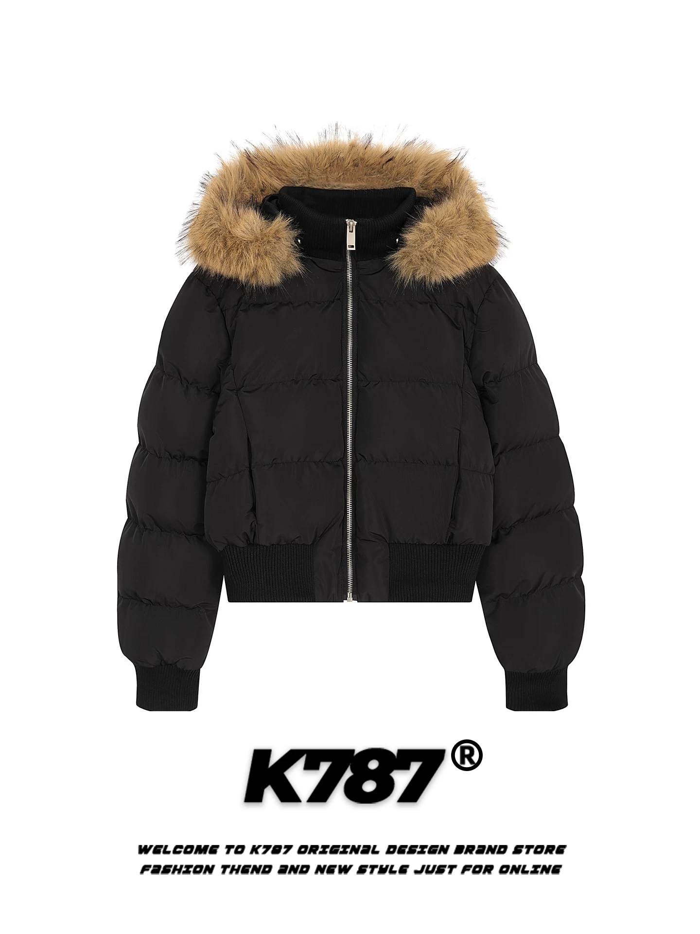 Áo khoác cotton ngắn kiểu gothic cổ điển Mỹ K787 dành cho nữ, có cổ lông, thiết kế dày dặn, kiểu áo phao.