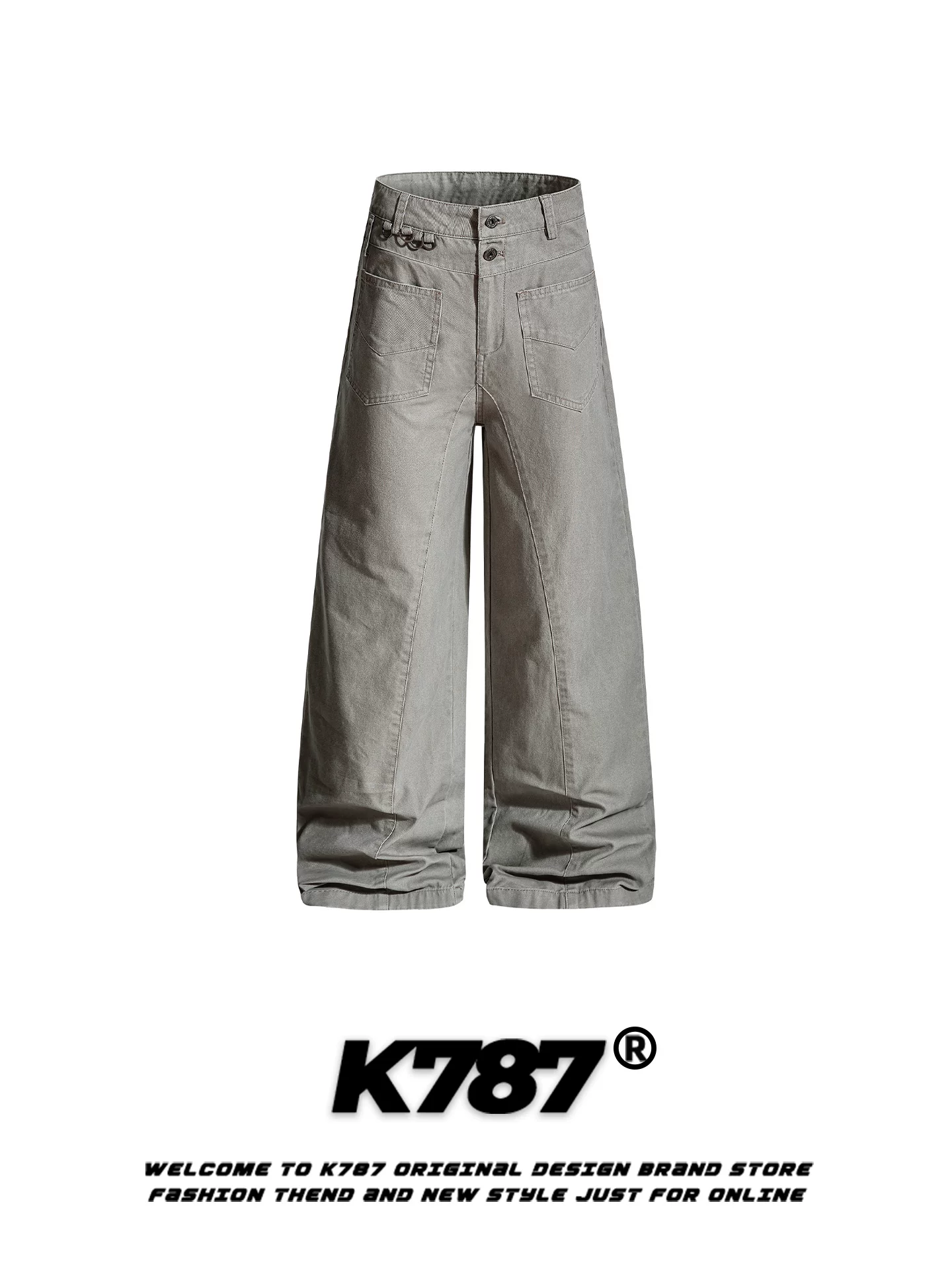 Quần K787 kiểu Mỹ cổ điển, thiết kế cleanfit, dáng scimitar, unisex, rộng rãi, thoải mái, cạp cao, thời thượng, ống rộng, dài chạm sàn
