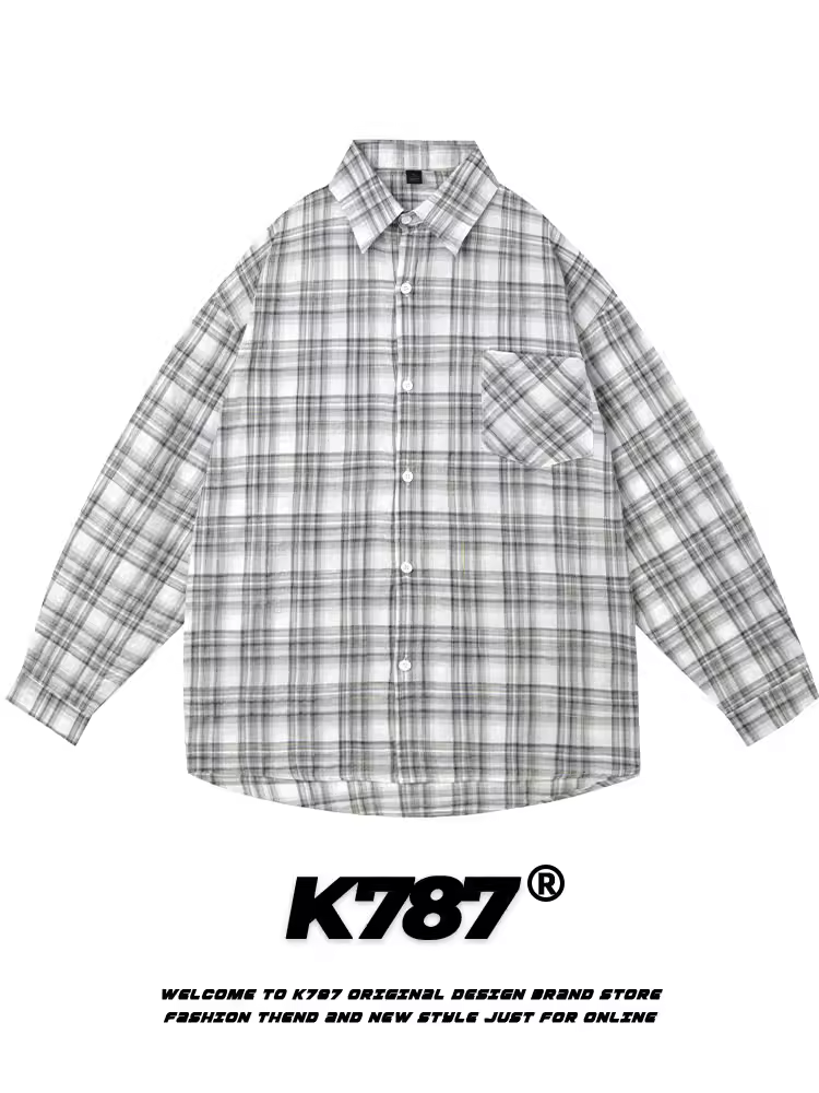 Áo sơ mi dài tay kẻ sọc cổ điển kiểu Mỹ K787 dành cho nam và nữ, áo đôi đi làm đa năng phong cách cổ điển