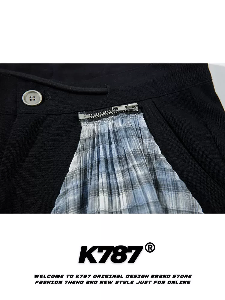 Quần âu kiểu đường phố retro Mỹ K787, phối dây, chất liệu kaki, unisex, dáng rộng, màu trơn, phong cách hip-hop, ống thẳng