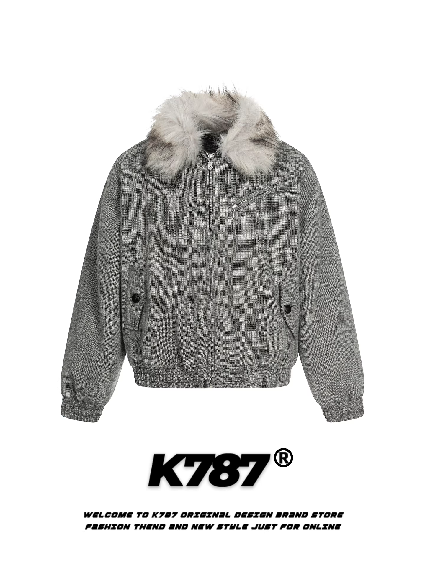 Áo khoác cotton cổ lông cổ điển kiểu Mỹ K787 dành cho nam và nữ, áo khoác có khóa kéo ấm áp mùa thu đông dành cho cặp đôi