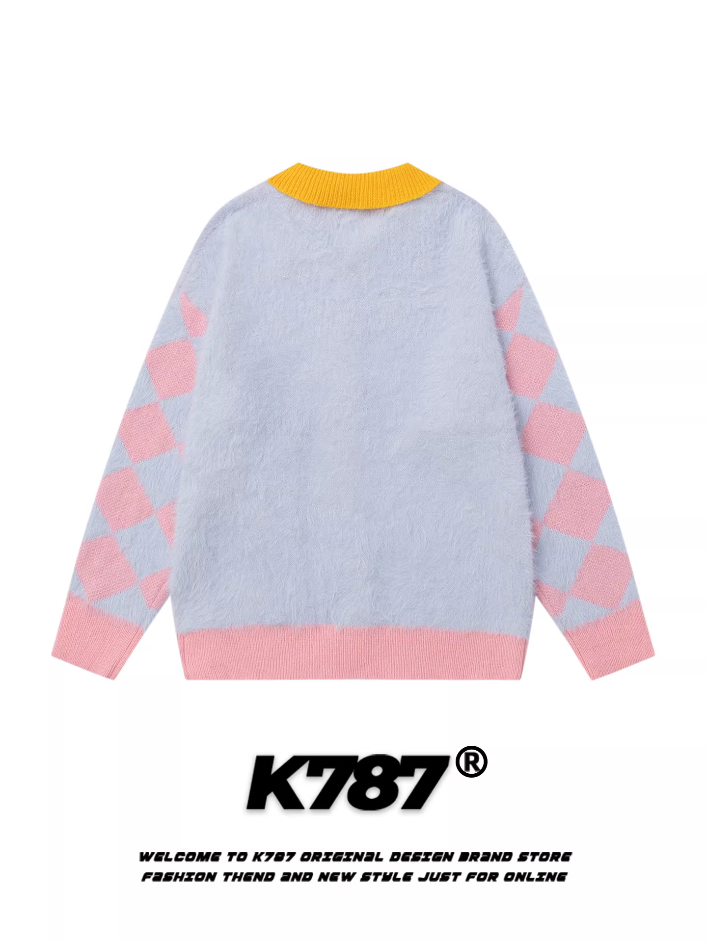 Áo cardigan dệt kim phong cách đường phố Mỹ K787 dành cho nam và nữ, thiết kế cổ điển, kiểu cặp đôi.