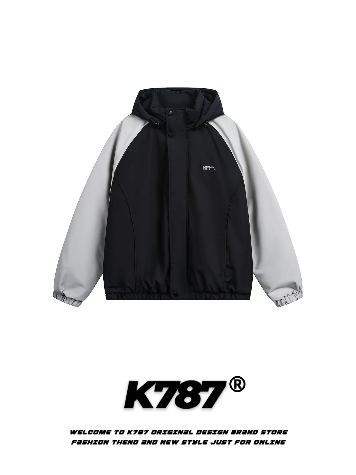Áo khoác cotton dày có mũ trùm đầu, phối màu retro kiểu Mỹ K787, unisex, thời trang, thương hiệu nổi tiếng, giữ ấm mùa đông 2025, áo khoác cotton đôi