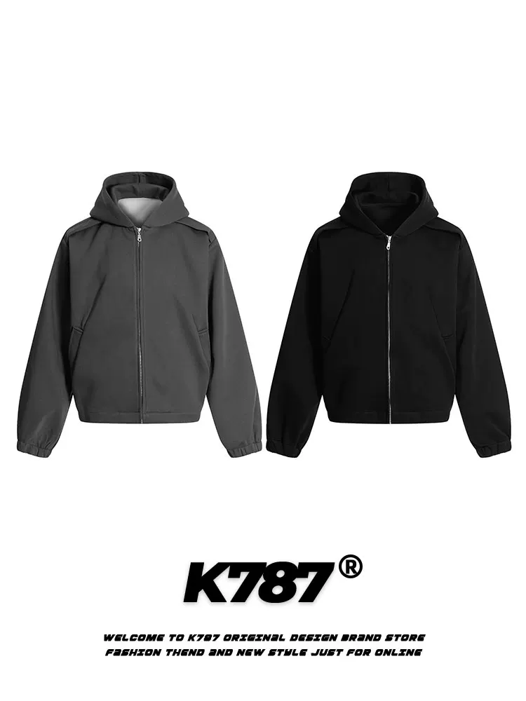 Áo khoác có mũ trùm đầu cao cấp kiểu retro Mỹ K787 dành cho nam và nữ, áo khoác ngắn kiểu dáng lười biếng, phong cách giản dị