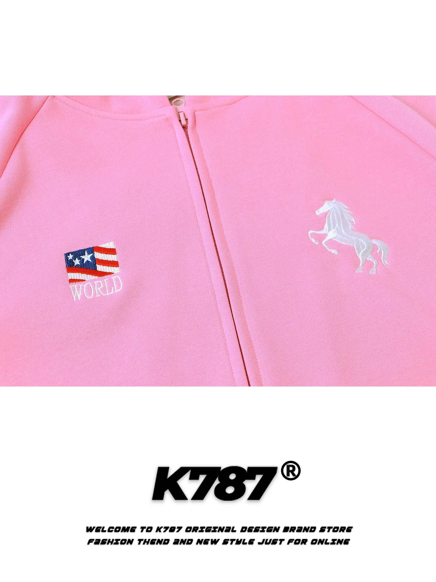 K787 Áo hoodie thêu kỹ thuật số phong cách đường phố Mỹ unisex dáng rộng giản dị dopamine hợp thời trang thương hiệu áo khoác ngắn mùa thu