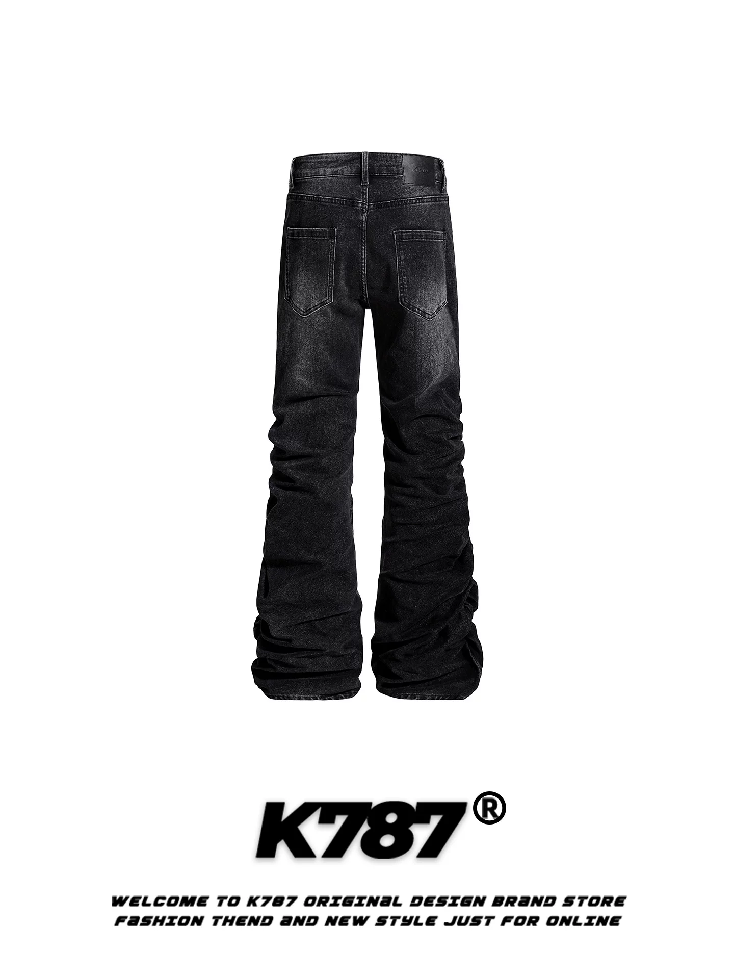 Quần jeans xếp ly dáng rộng kiểu Mỹ cổ điển K787 dành cho nam và nữ, chất liệu washed, kiểu dáng thẳng đứng, cạp cao, tôn dáng, dài.