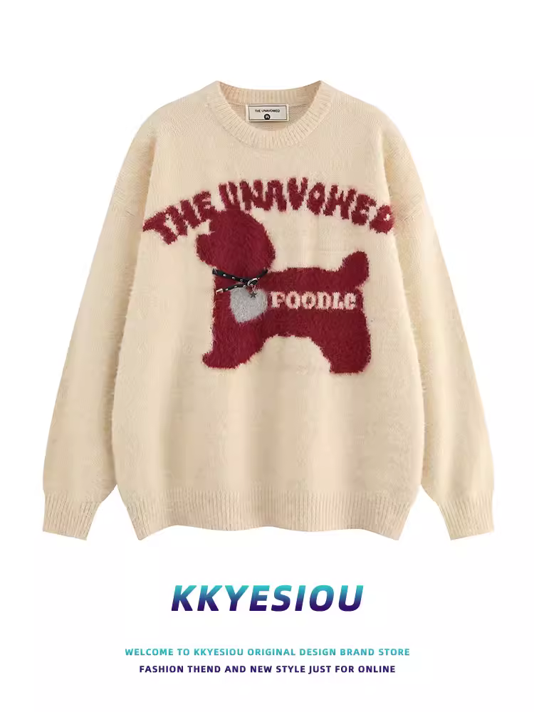 Áo len dệt kim kiểu Mỹ cổ điển KKyesiou dành cho nam và nữ, phong cách lười biếng, đa năng, áo len cặp đôi