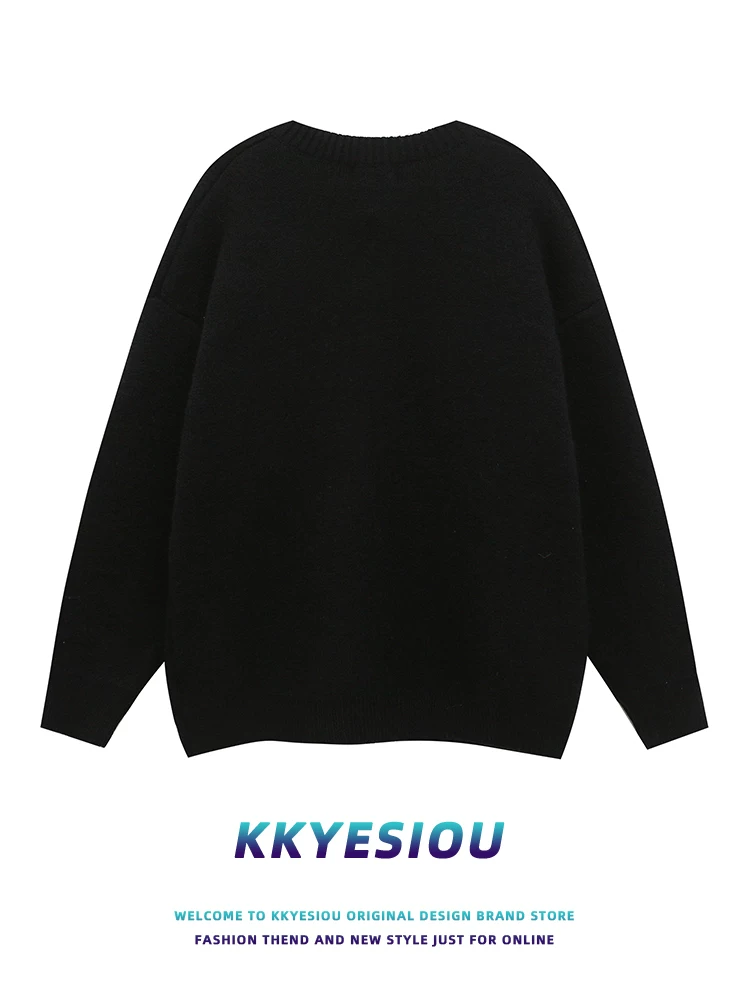 Áo len dệt kim KKyesiou phong cách hoạt hình dễ thương, chất liệu dopamine, unisex, kiểu Mỹ cổ điển, áo khoác cặp đôi