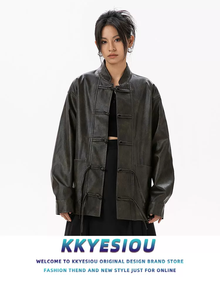 Áo khoác da lộn kiểu dáng mới của Trung Quốc KKyesiou dành cho nam và nữ, phong cách hip-hop đường phố